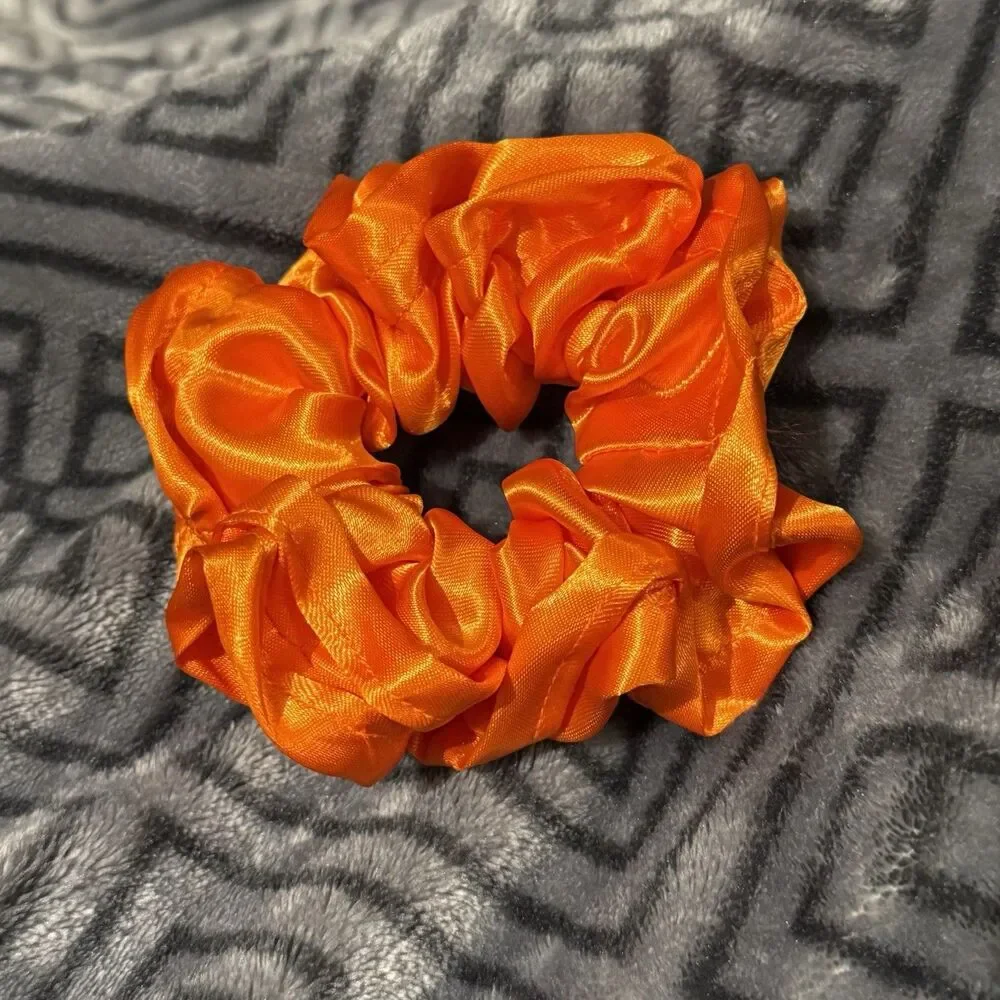 New Women Orange Satin Scrunchie Single Hair Tie XLarge